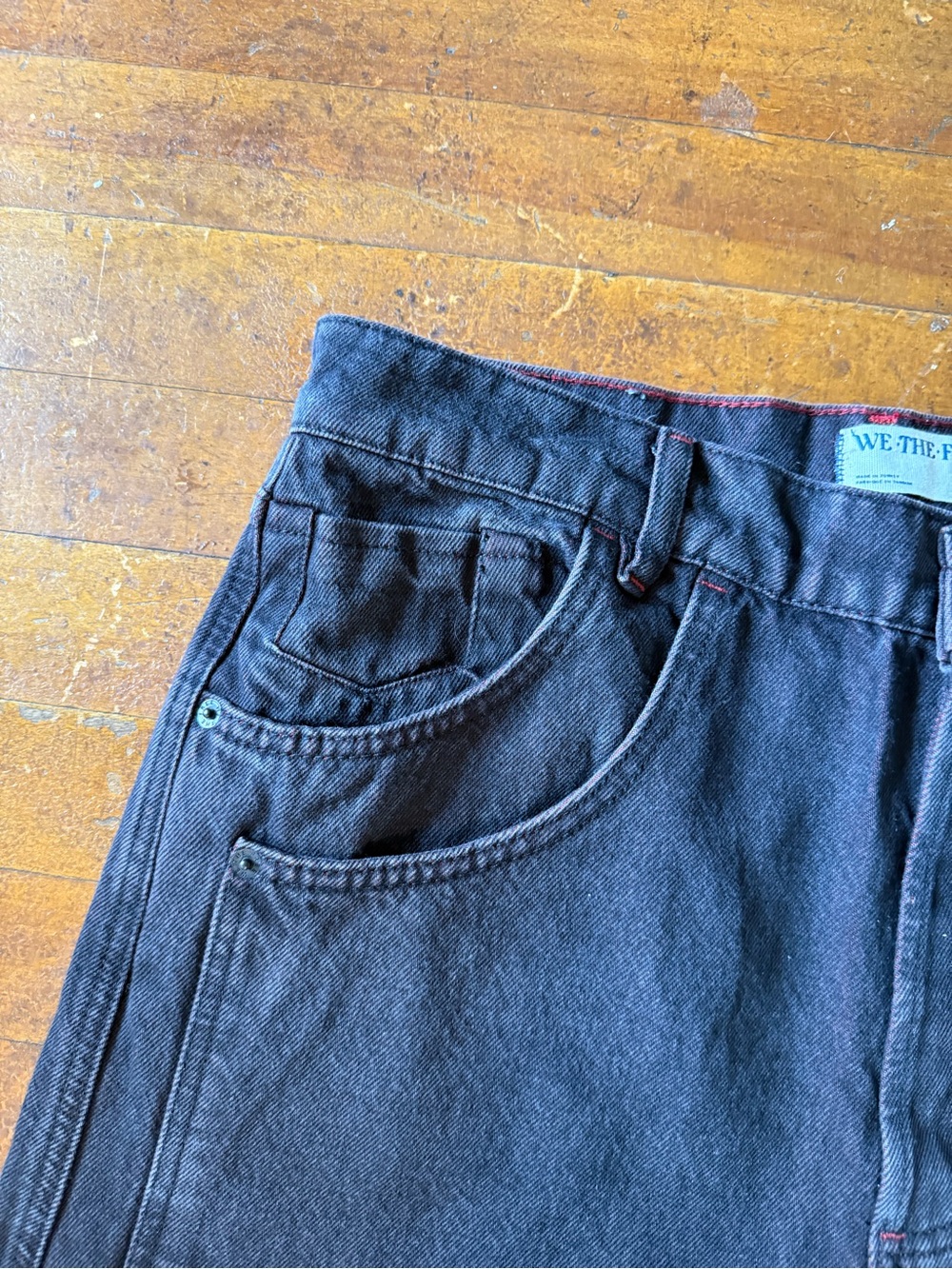 NWT Free People Final Countdown Black Wide-Leg Baggy Jeans with Red Cuff - Picture 7 of 10